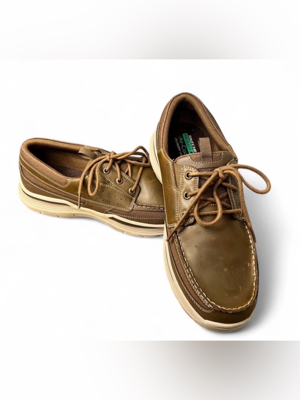 Skechers Men’s Tan Brown Leather Lace-Up Boat Shoes